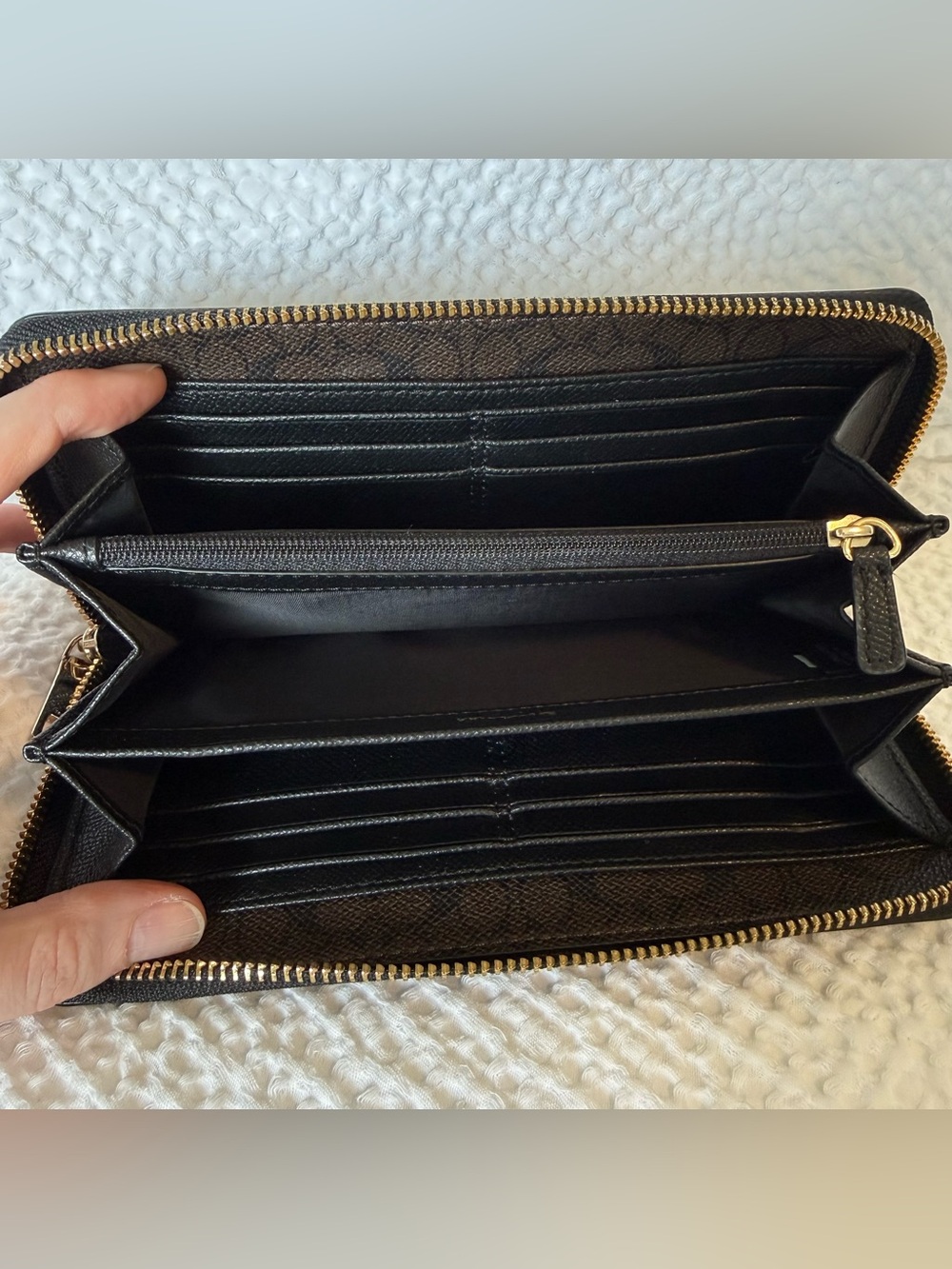 Coach Black Pebbled Zip-Around Wallet with Gold Logo - Picture 5 of 9